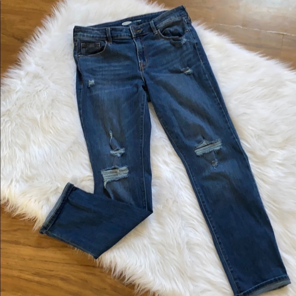Distressed Old Navy Power Straight Jeans. Size. 8
